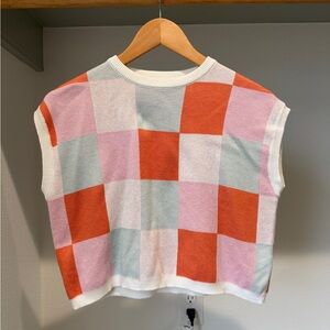 Girls’ Colorful Checkered Sleeveless Crop Sweater, size 11/12